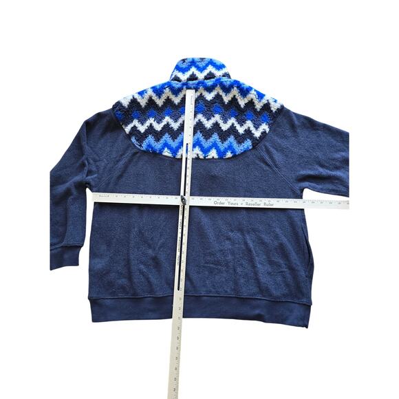 Aerie Fuzzy/Fleece Quarter‑Zip Sweater Women Medium Cozy Sherpa/Cloud Zig‑Zag - Picture 3 of 4